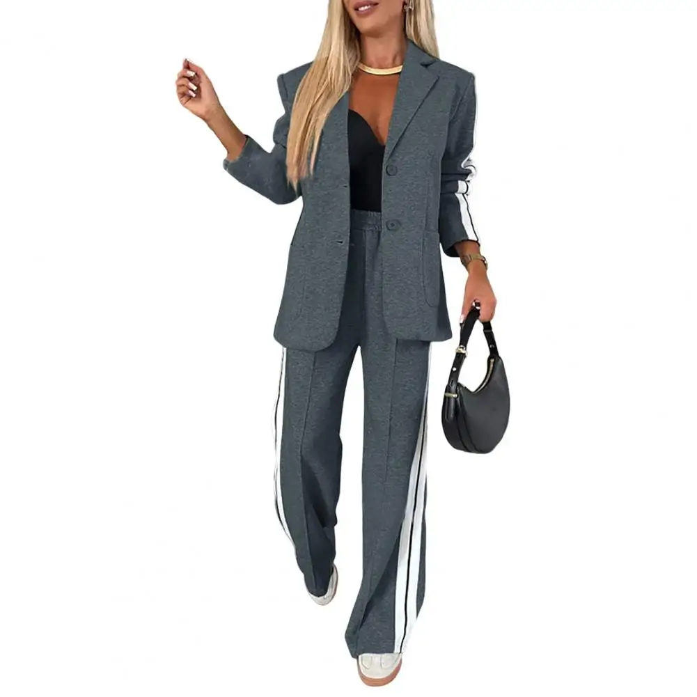 Ensemble Tailleur Femme 2 Pièces – Veste Automne + Pantalon Large, Polyester Infroissable, Coupe élégante Et Décontractée