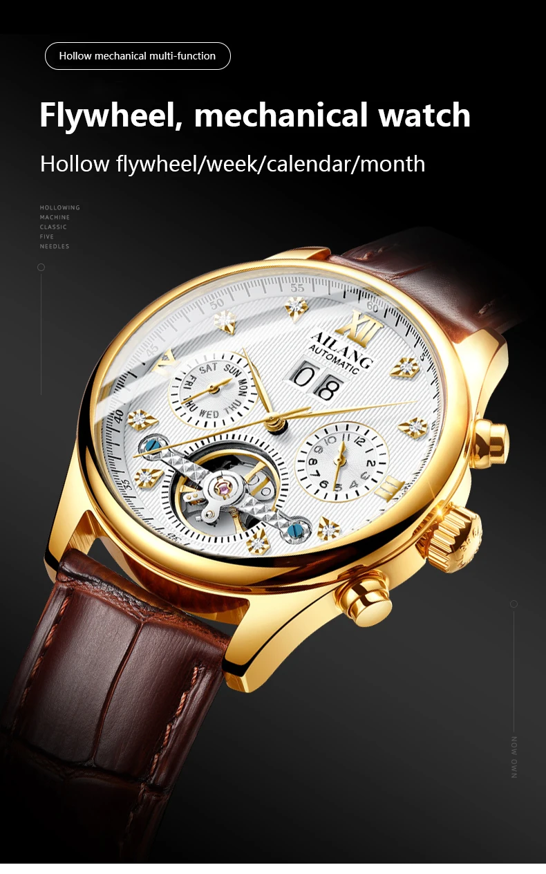 2022 neue AILANG Marke Tourbillon Leuchtende Wasserdichte Uhr männer Automatische Mechanische Uhr Skeleton Hand herren Uhr – Detail 1