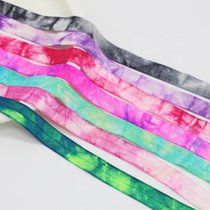 

10Yards 5/8'' 15mm Tie Dye Print FOE Fold Over Elastic Ribbon For Hair Tie Bracelet DIY Sewing Accessories