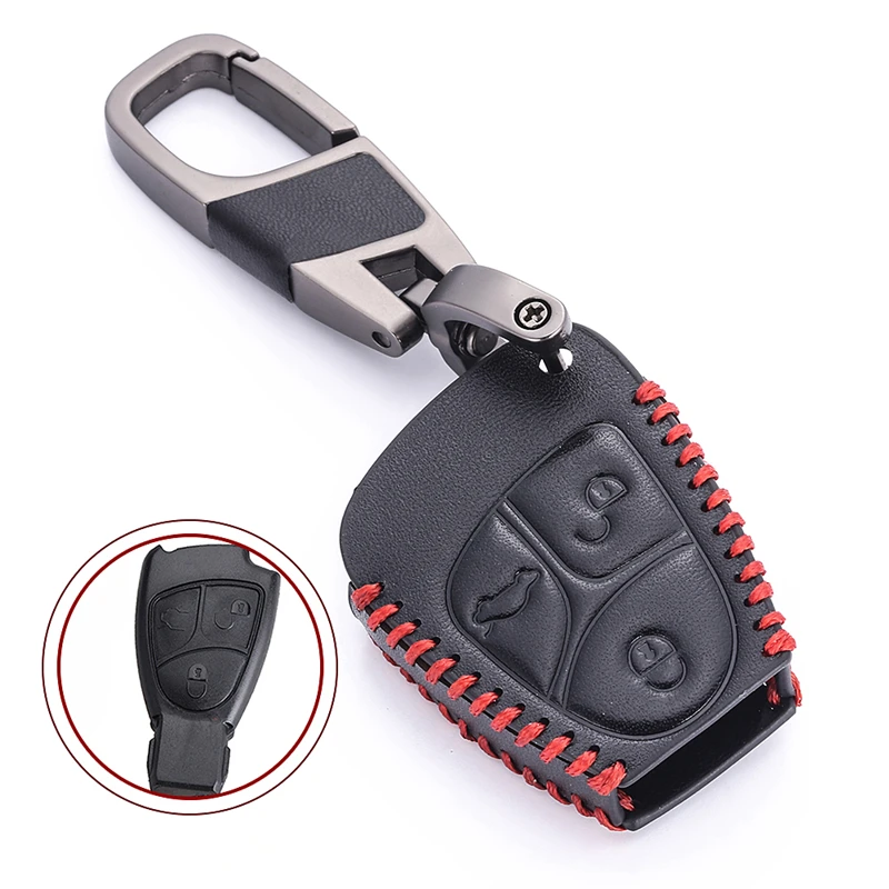 

For Mercedes Benz W124 W202 W203 W210 W211 W204 Car Key Case Leather 3 Button Keyless Remote Smart Key Shell Covers
