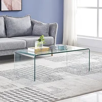 Glass Coffee Table, Modern Tempered Clear Coffee Tables Decor for Living Room, Easy to Clean and Safe Rounded Edges 1