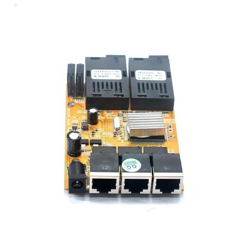 2*100Base-FX SingleFiber SC+20KM  3*10/100Base-T RJ45 2F3E Fiber Optical Media Converter PCBA