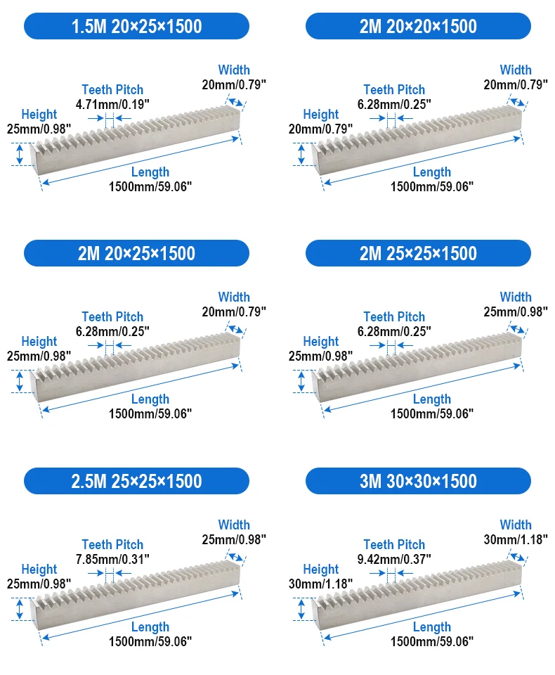 1 Satz 304 Edelstahl Zahnstangen schiene Stirnrad gerade Zahnstange 1 Modul 20 Zähne Loch 6-10mm Ritzel CNC-Teile können angepasst werden – Detail 9