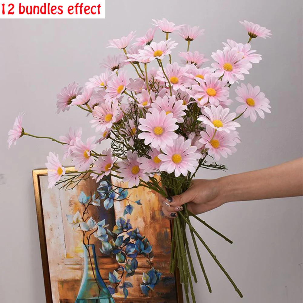1 ramo de 5 margaritas artificiales, ramo de flores de margaritas artificiales de seda, decoración para bodas, fiestas de cumpleaños y Navidad