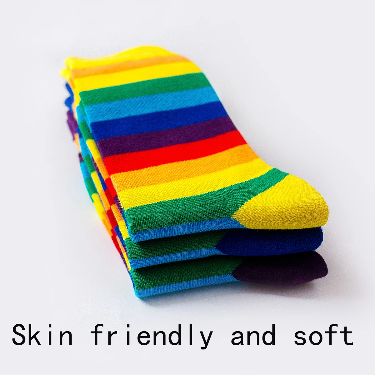 rainbow striped cotton socks comfortable breathable and odor resistant mid length socks long socks for children 1 pair kids socks