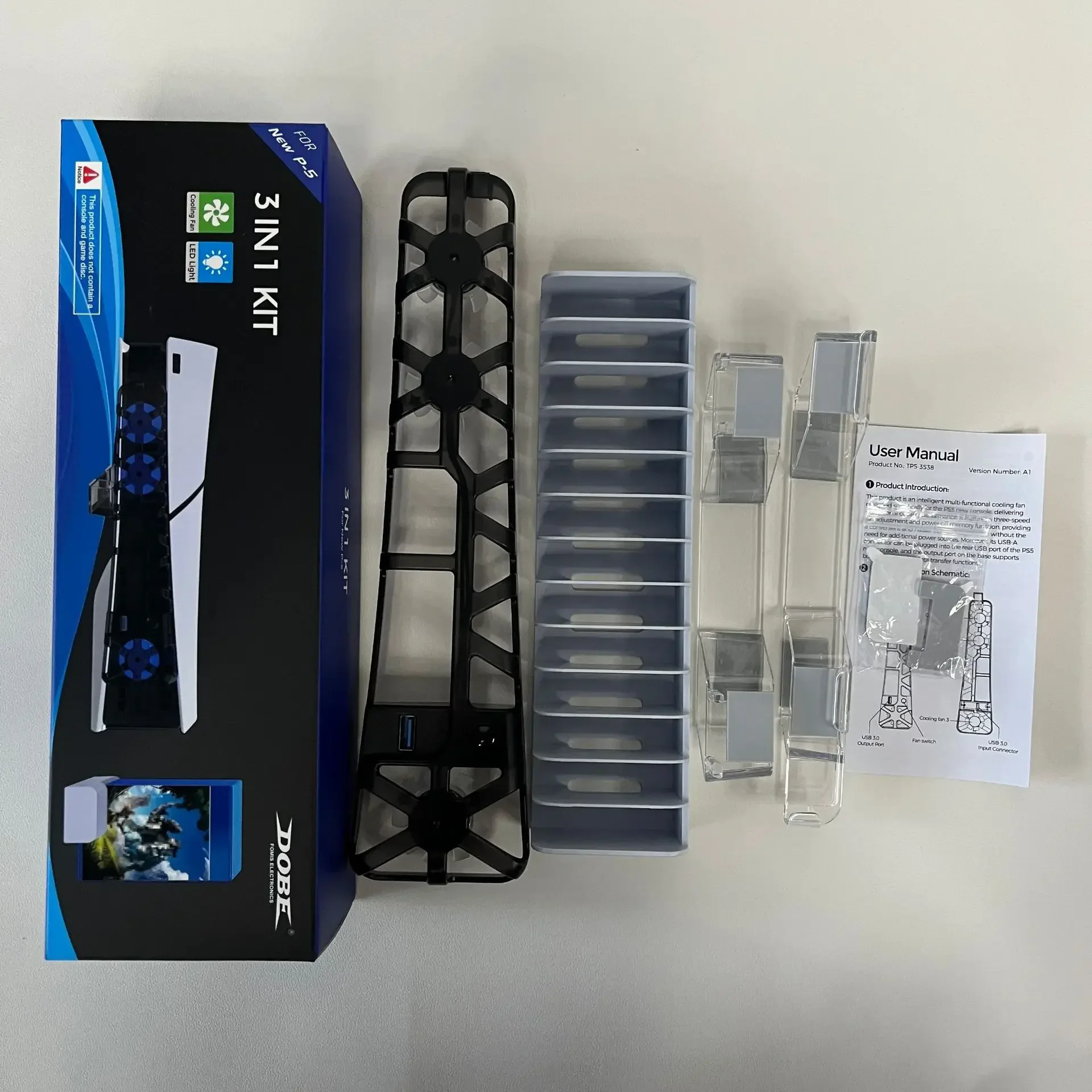 TP5-35129 for PS5 slim host universal rear Blu ray cooling RADIATOR fan+disc storage rack+simple horizontal bracket set