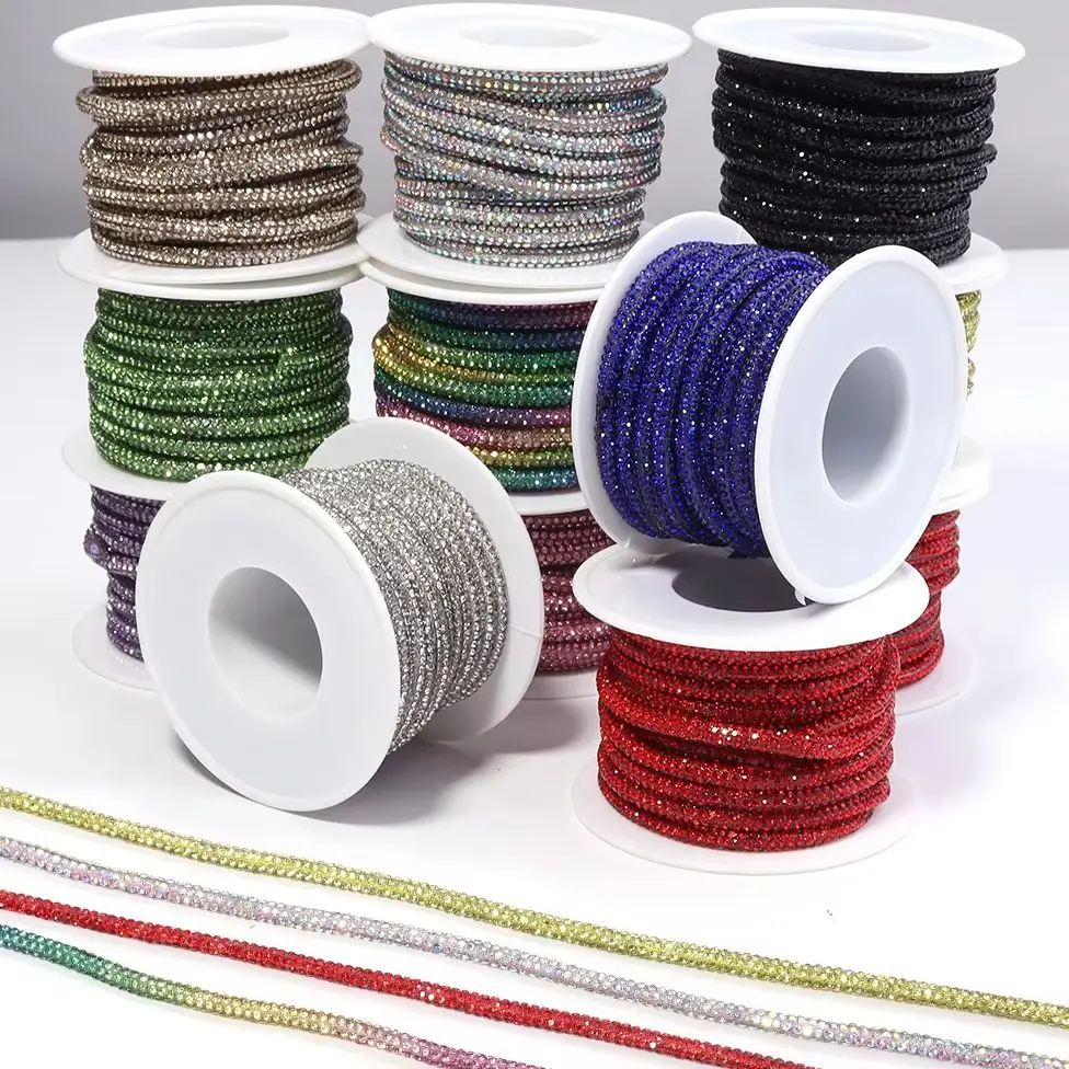 5Yards/Lot 4mm Glass Rhinestones Rope Round Tube Glitter Diamond Cord ...