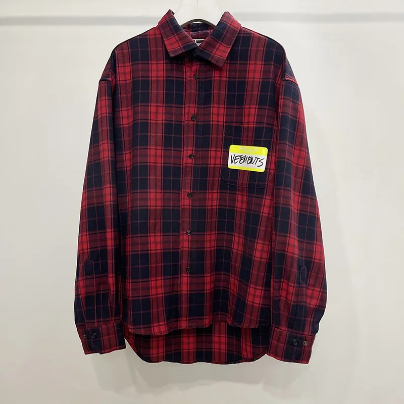 

VTM Men Plaid Shirts Pure Cotton Casual My Name Is Tag Women 1:1 Top Quality Oversized Jackets