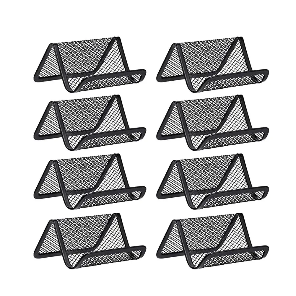 8Pcs 금속 명함 홀더 철 케이스 비즈니스 홈 오피스를위한 견고한 주최자 블랙 10.5x8x5.6cm 이름 랙 데스크탑 스토리지