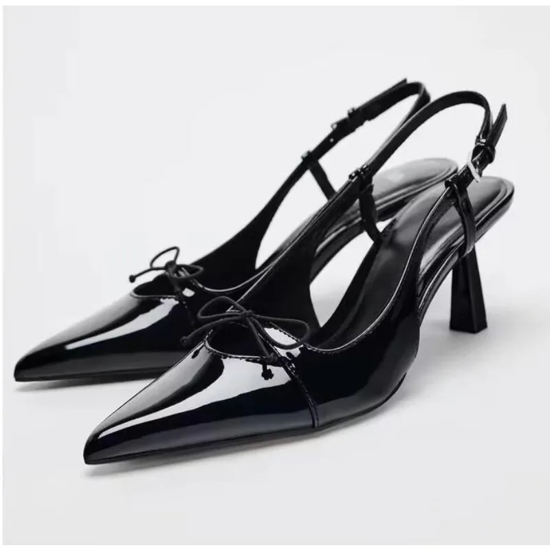 New Black High Heels Shoes Women Sexy Pointed Toe Sandals Brand Designer Slingbacks Buckle Strap Elegant Party Ladies Pumps