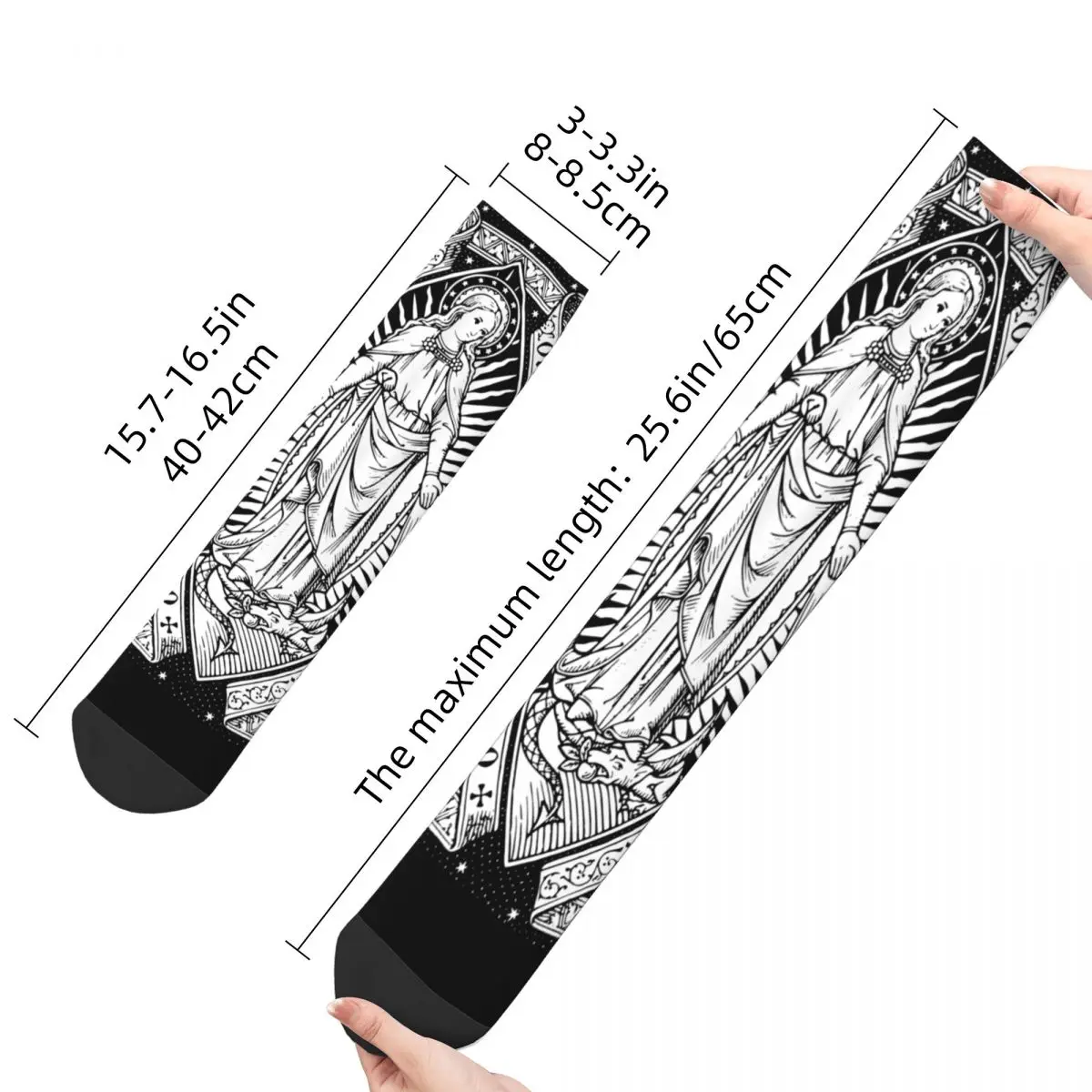 Crazy Design Vintage Virgin Mary Engraving Design Theme Print Socks Accessories Our Lady of Guadalupe Crew Socks Sweat Absorbing images - 6