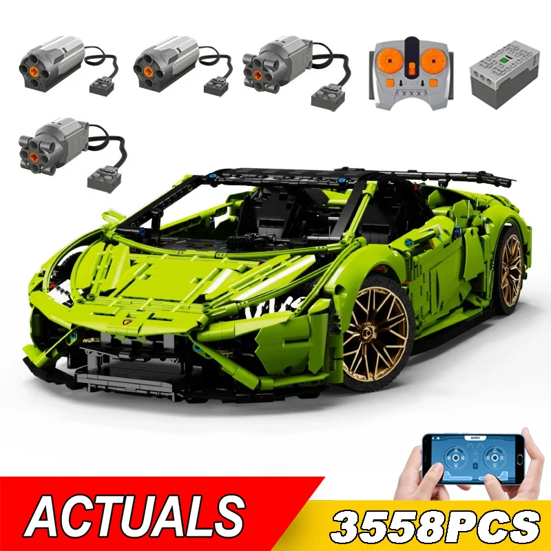 테크닉 앱 원격 제어 Moter Power EVO T5003 빌딩 블록 브릭, 슈퍼 스포츠카 건설자 세트, 어린이 장난감 선물 