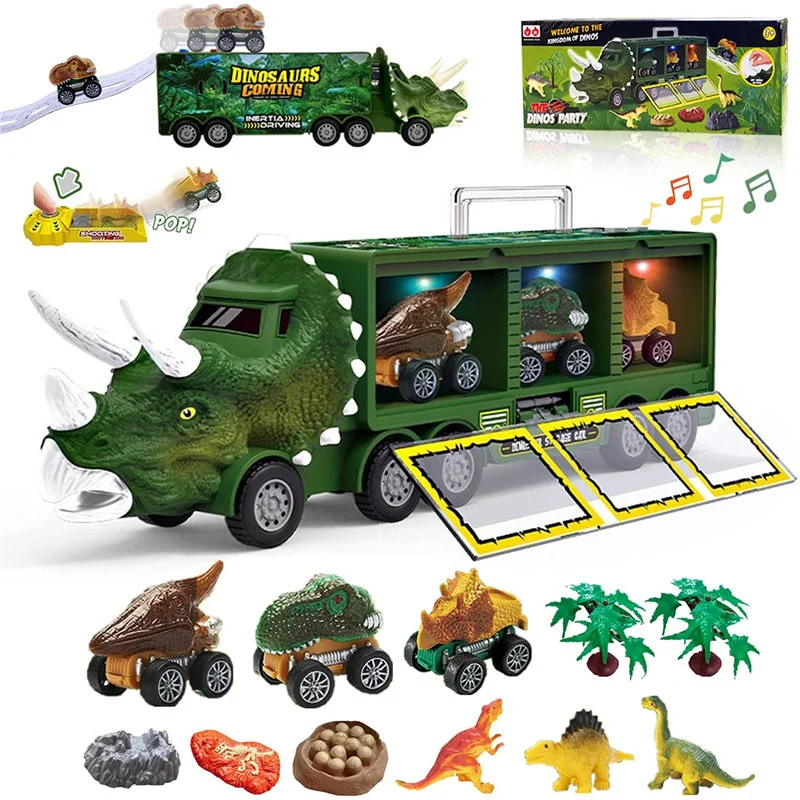 Pull Toy Car Transport Dinosaur Truck Back Dino Car Vehicle Container Storage Model Lighting Music Kids Toys Boys Birthday Gift dinosaur car transformer deformation electric with lights music toys universal wheel simulation model xmas birthday kid gift