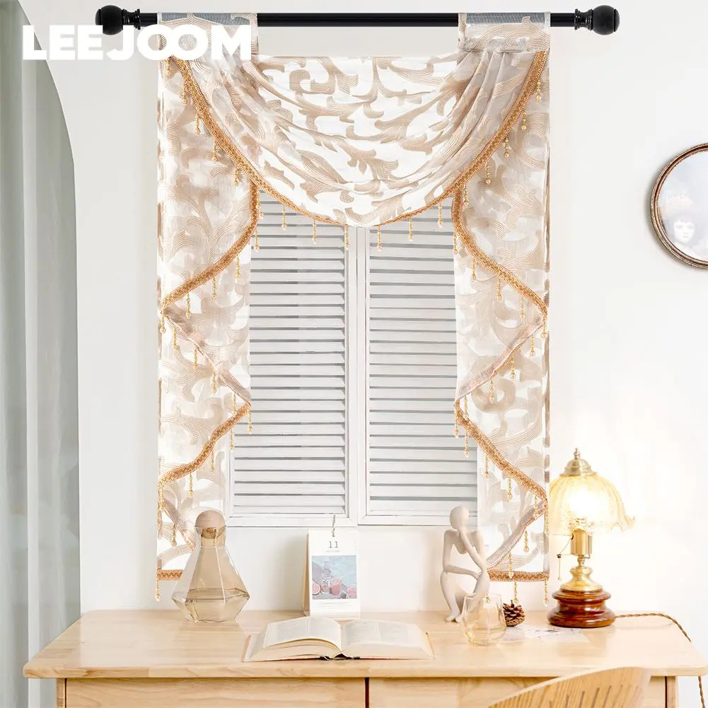 

LEEJOOM Modern High-end Home Textile Finished Custom Short Curtain Curtain Hollow Jacquard Fabric For Living Room Home Decor