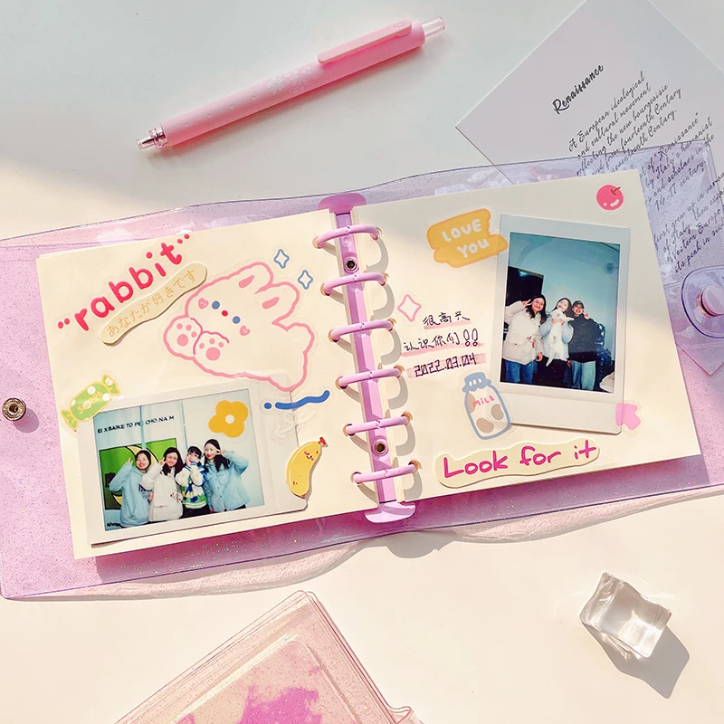 SKYSONIC Square Binder Collect Book DIY Sleeves & Notebook Refill Papers Idol Goo Card Journal Glitter Bullet Hand Book