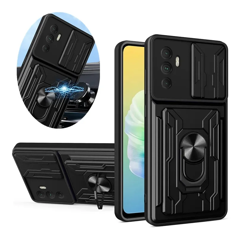 Enhanced Magnetic Military-Grade Stand Ring Case with Card Slot and Camera Protection