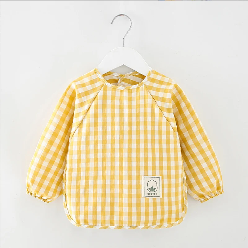 Summer baby Food Overalls Waterproof clothes bibs for boys girls Children's clothing No-Wash Apron  cotton plaid sleeveless bibs 5