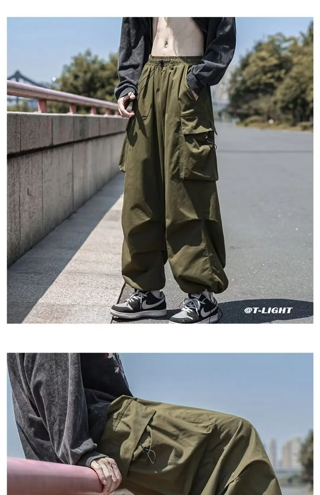 Y2k Harem Men's Cargo Pants Korean Style Joggers Harajuku Trousers for Men Harajuku Oversized Cargo Parachute Pants y2k man fash