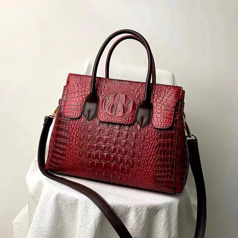 Annmouler Handbag for Women 2022 Quality Tote Bag Large Capacity Crocodile Leather Bags Luxury Designer Crossbody