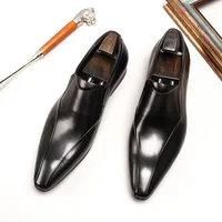 Spring/Autumn Men's Genuine Leather Pointed Toe Slip-On Black/Brown Business Office Wedding For Men Flats Shoes 1