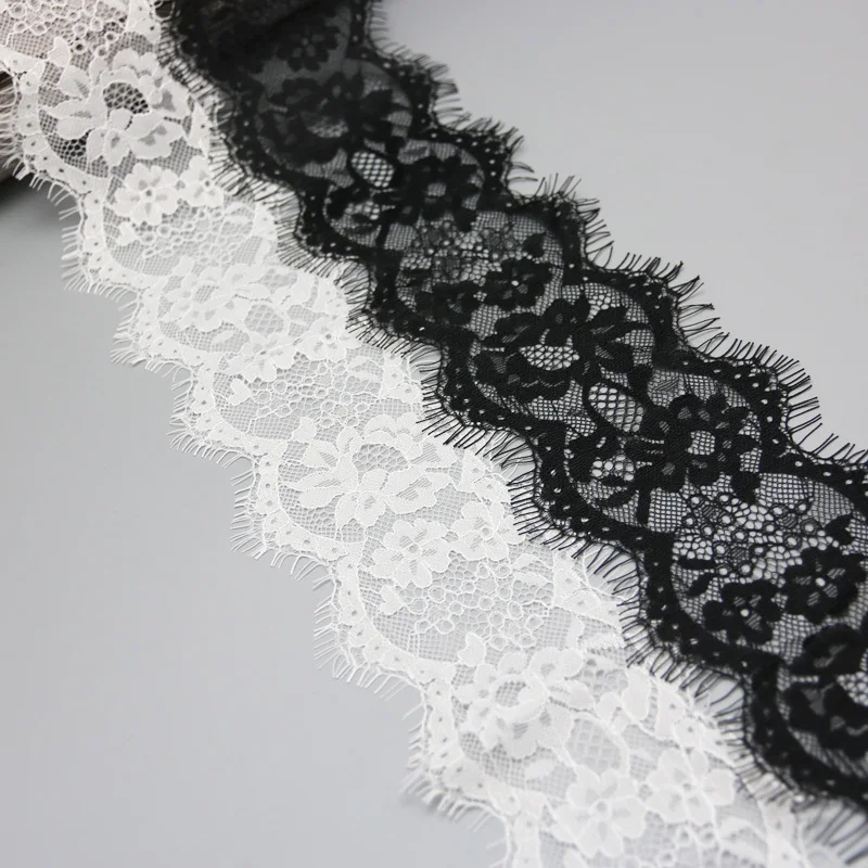 (3 meters/roll) 80mm White Lace Fabric Sewing Garment Ribbon Wedding Dress Fabric Handwork DIY Eyelash Lace