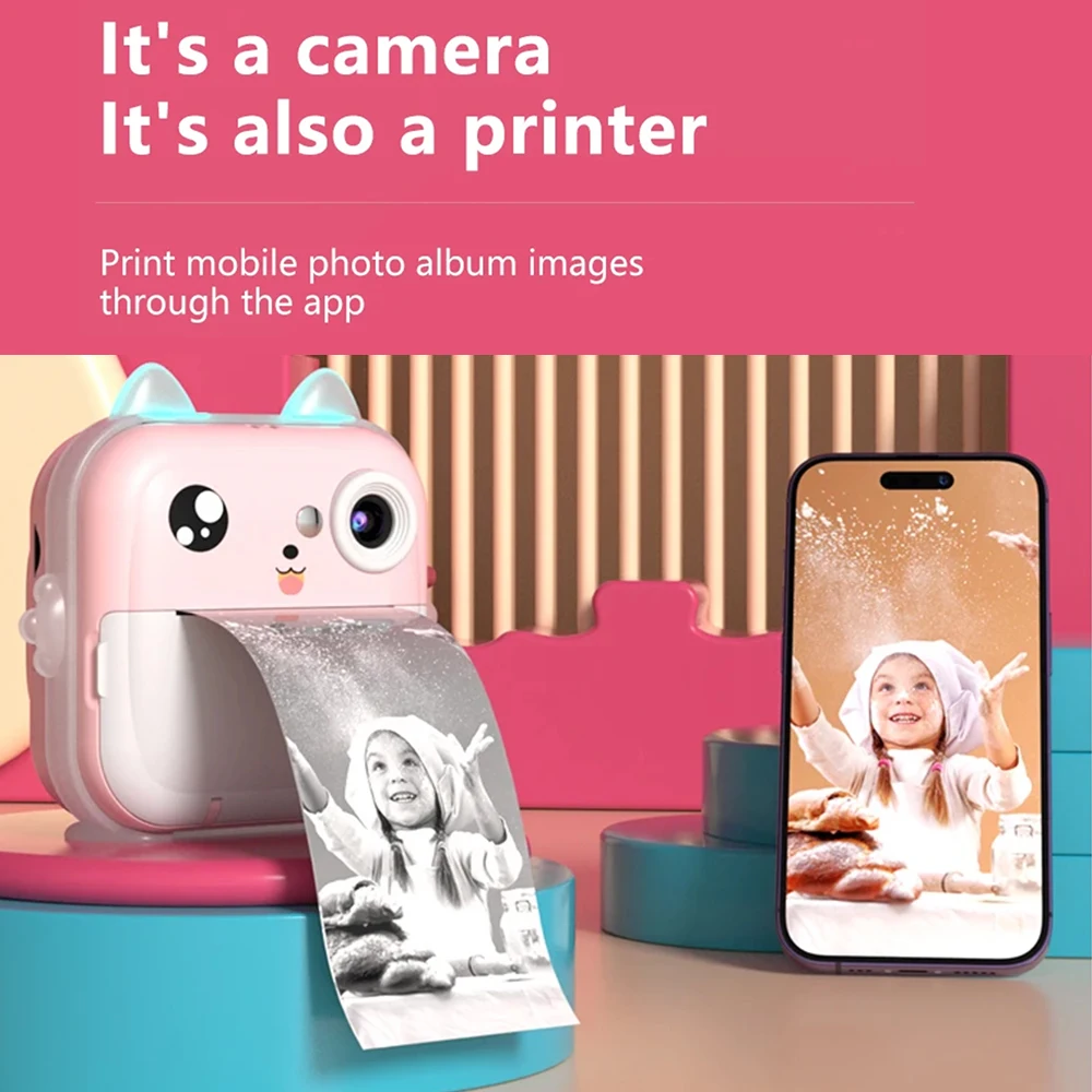 Kids Digital Children's Camera Instant Print & 57mm Thermal Printer For Video Photo From Fun Print APP Printing Educational Gift