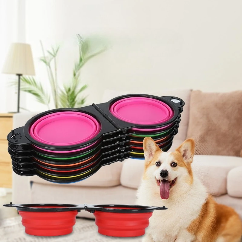 Pet Folding Bowl Convenient One piece Outdoor Silicone Folding Double Bowl Outdoor Dog Water Feeding Bowl Dog Basin Pet Supplies Pet Folding Bowl Convenient One piece Outdoor Silicone Folding Double Bowl Outdoor Dog Water Feeding Bowl Dog Basin Pet Supplies