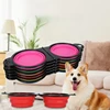 Pet Folding Bowl Convenient One piece Outdoor Silicone Folding Double Bowl Outdoor Dog Water Feeding Bowl Dog Basin Pet Supplies