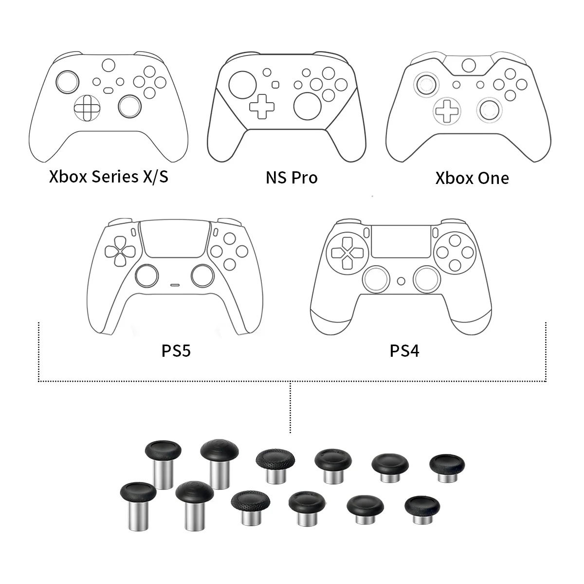 Enhanced Interchangeable Ergonomic Thumbsticks with Convex & Concave Grip Joysticks