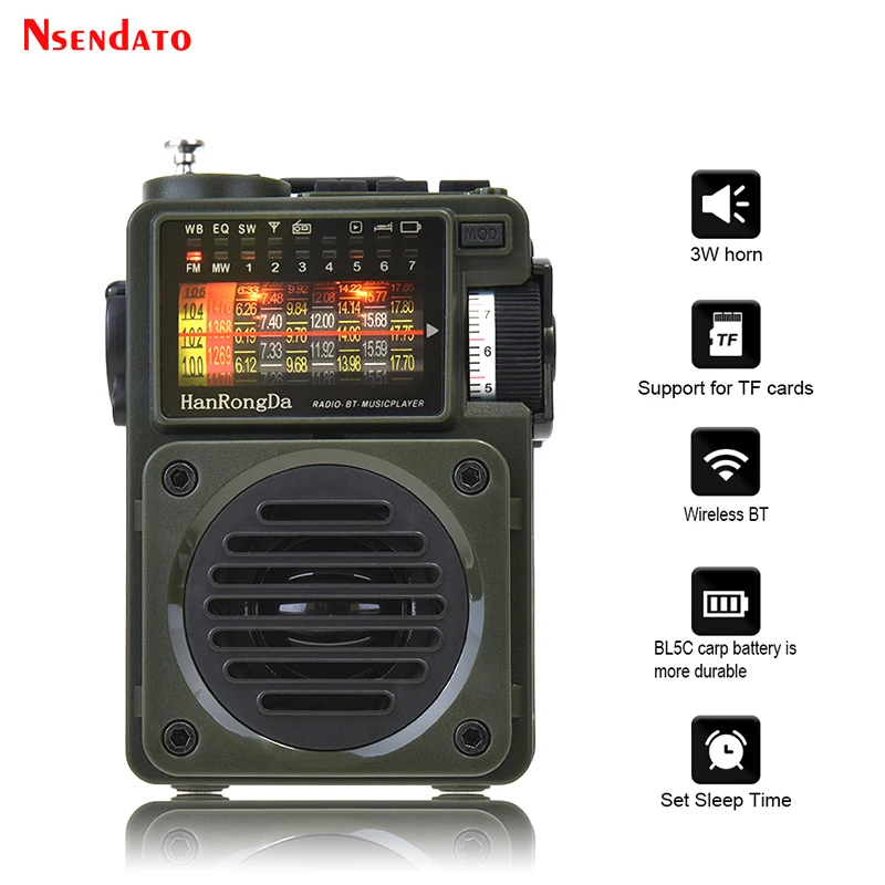 HRD700 Radio AM FM MW SW Music Player Mini Radio Full-Band Broadcast Bluetooth-Compatible V5.0 Multimedia Player for TF Card
