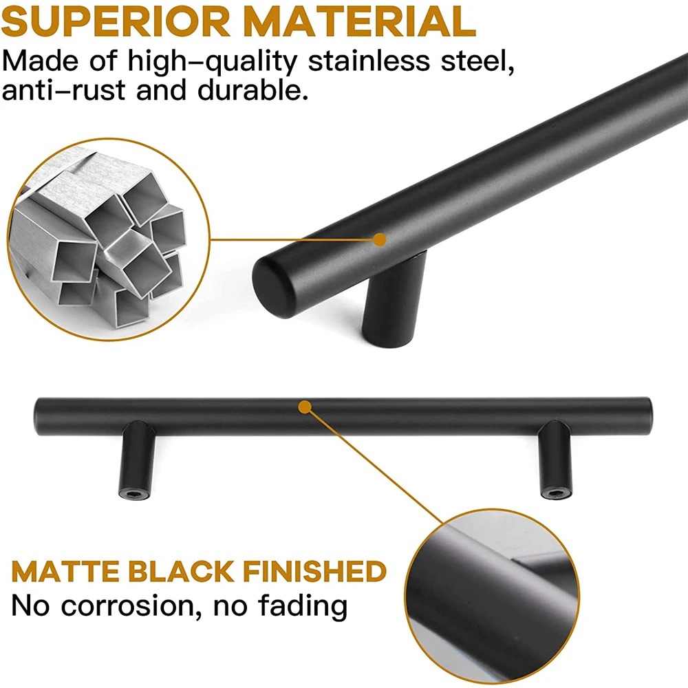 Furniture handles Wardrobe door pull Stainless steel drawer handle T bar Straight kitchen long cabinet closet knob Black silver