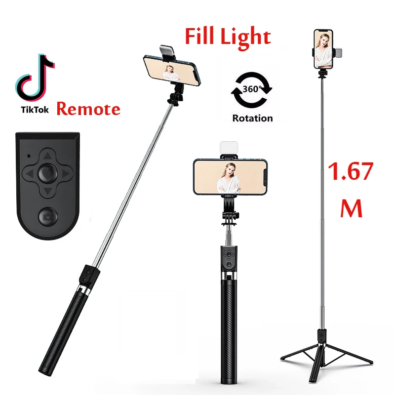 1.67M Long Extended Bluetooth Wireless Selfie Stick Live Broacast Stand