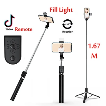 1 67M Long Extended Bluetooth Wireless Selfie Stick Live Broacast Stand Holder Tripod Foldable With Fill
