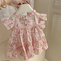 Summer Floral Print Lace Fly Sleeve Thousand Layer Baby Girl Princess Dress Cute Flower Girl Dress With Bag 3