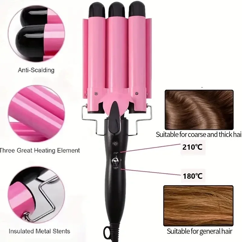 1pc Chicken rolls stick instant noodle head three tube curler small wavy curler big perm hair curler