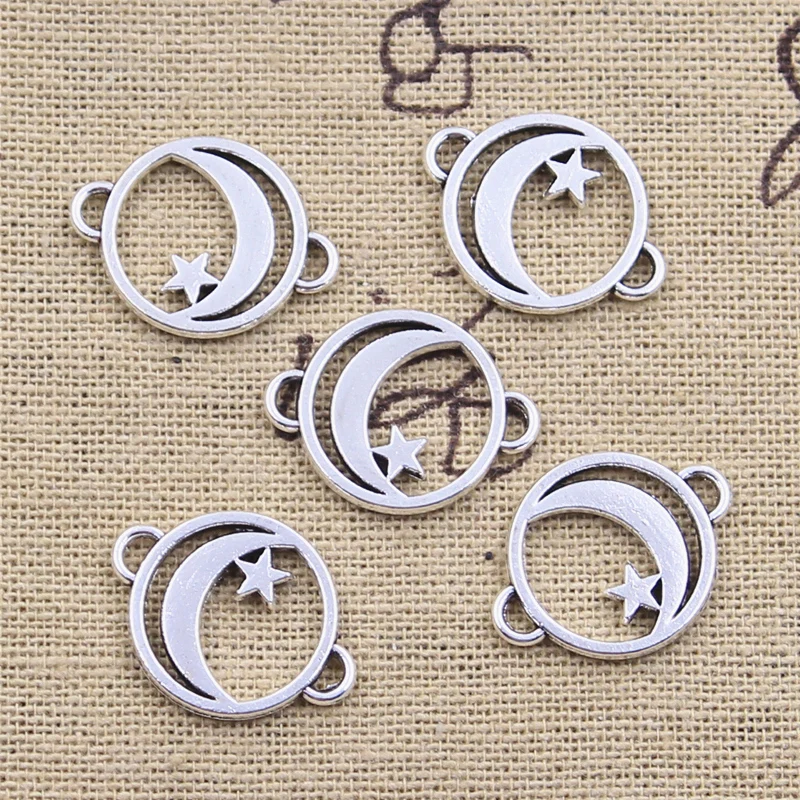 

20pcs Charms Moon Connector Star Link 15x20mm Antique Silver Color Pendants Making DIY Handmade Tibetan Finding Jewelry