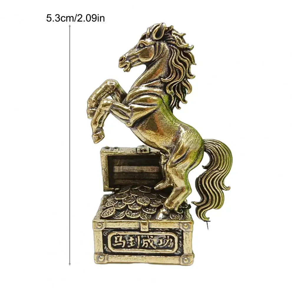 5cm Feng Shui Brass Horse Statue Horse Stepping On Coins Chinese New Year Tabletop Ornament Zodiac Lucky Horse Sculpture Box