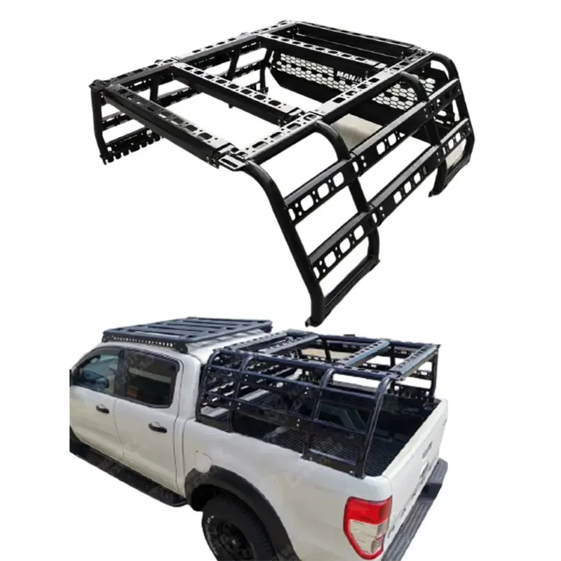 Universal 4x4 Pickup Truck Adjustable Roll Bar Tub Rack Bed Ladder Rack Roof Ute Tub Roof Rack Cage custom universal foldable extended car roof rack step car door step latch hook auxiliary foot pedal auto rooftop luggage step ladder
