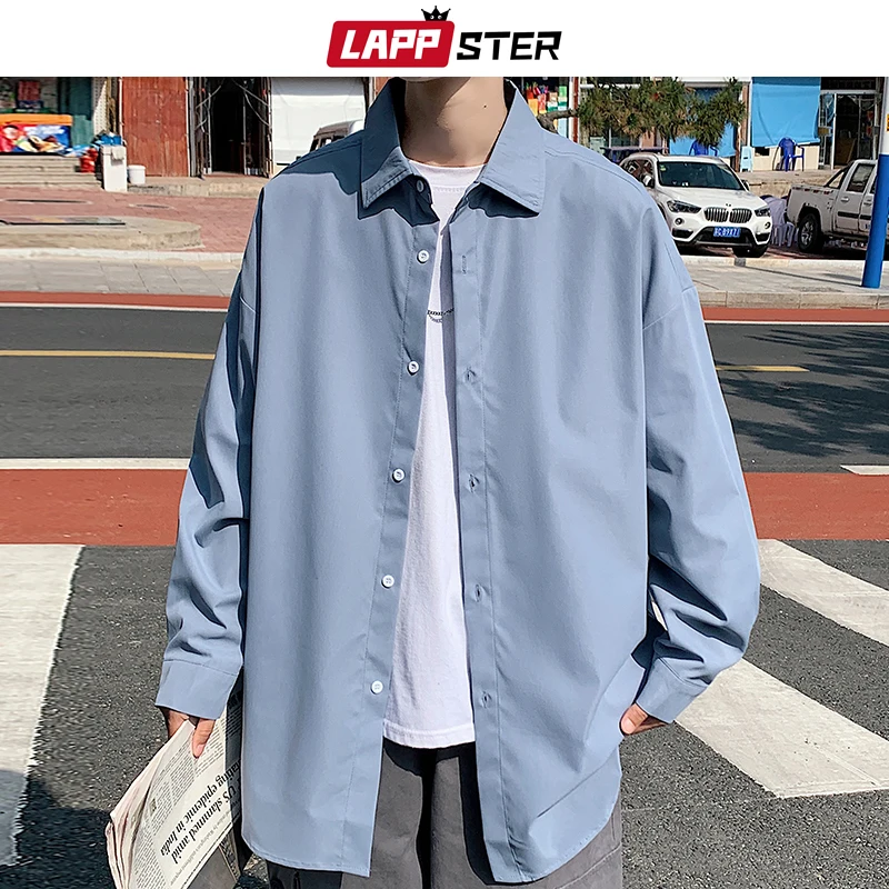 Men's Vintage Shirts Harajuku Fashion Oversize Casual Streetwear Blouses Plus Size cotton shirt long sleeve shirt
