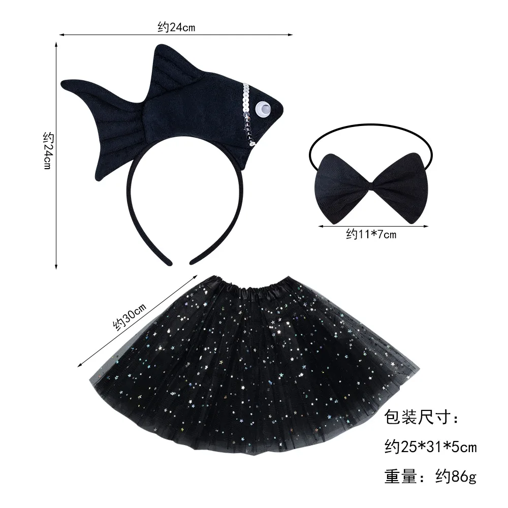 Kids Halloween Ocean Animal Costume Cute Goldfish Headband Tutu Skirt Set Carnival Party Fish Role Play Outfits