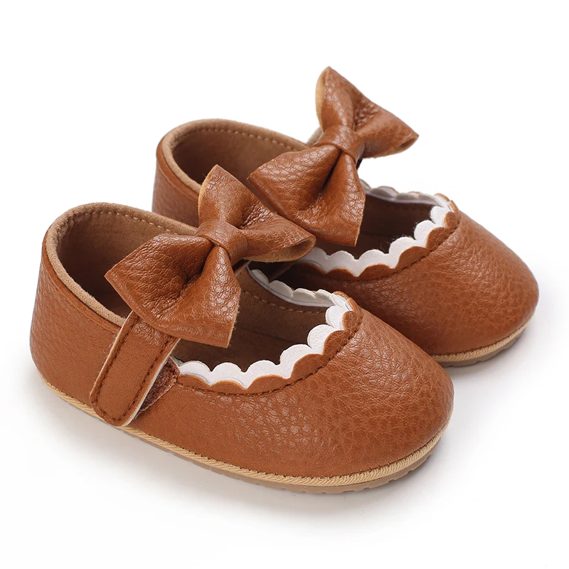 Vintage Cute Bowknot Solid Color Mary Jane Shoes For Baby Girls Comfortable Lightweight Non Slip Dress Shoes For Indoor Outdoor