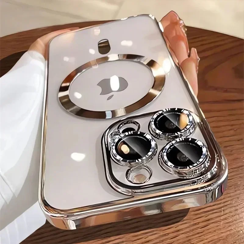 Luxury Plating Wireless Charging Case with Magnetic Lens Protector