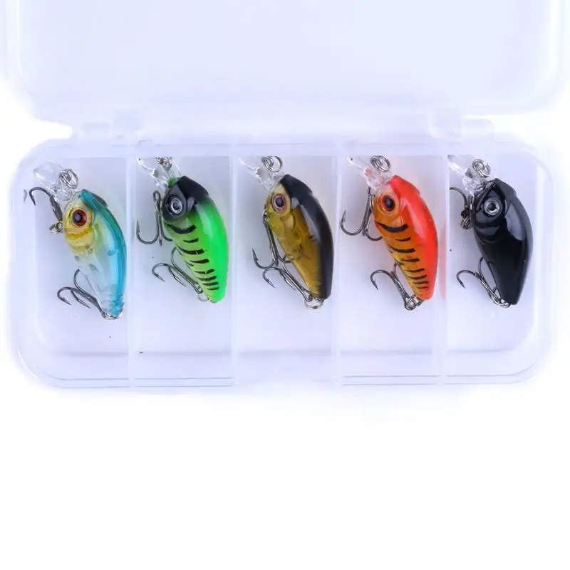 5pcs Mini Popper 4.5cm 4g Fishing Lure Kit Set With Box CrankBaits