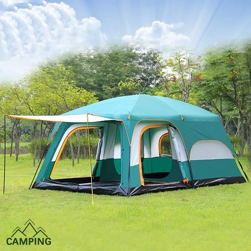 

Two Bedrooms One Living Room Large Family Tent Outdoor Camping Double Layer Fabric Windproof Sun Protection Mosquito Control