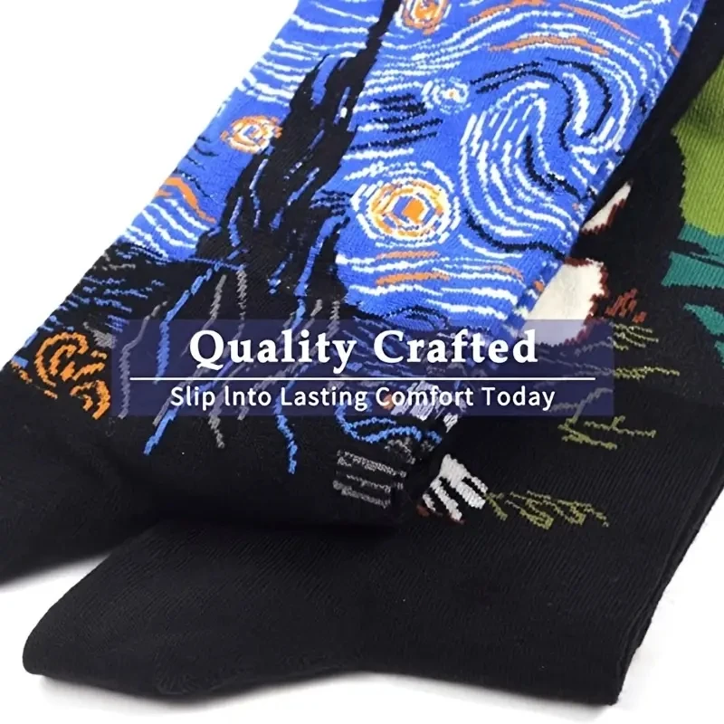 Oil Painting Socks 1 Pair Women Retro Abstract Oil Painting Art Sock Shout Modern Van Gogh Starry Night Happy Oil Painting Comfort Skateboard Socks