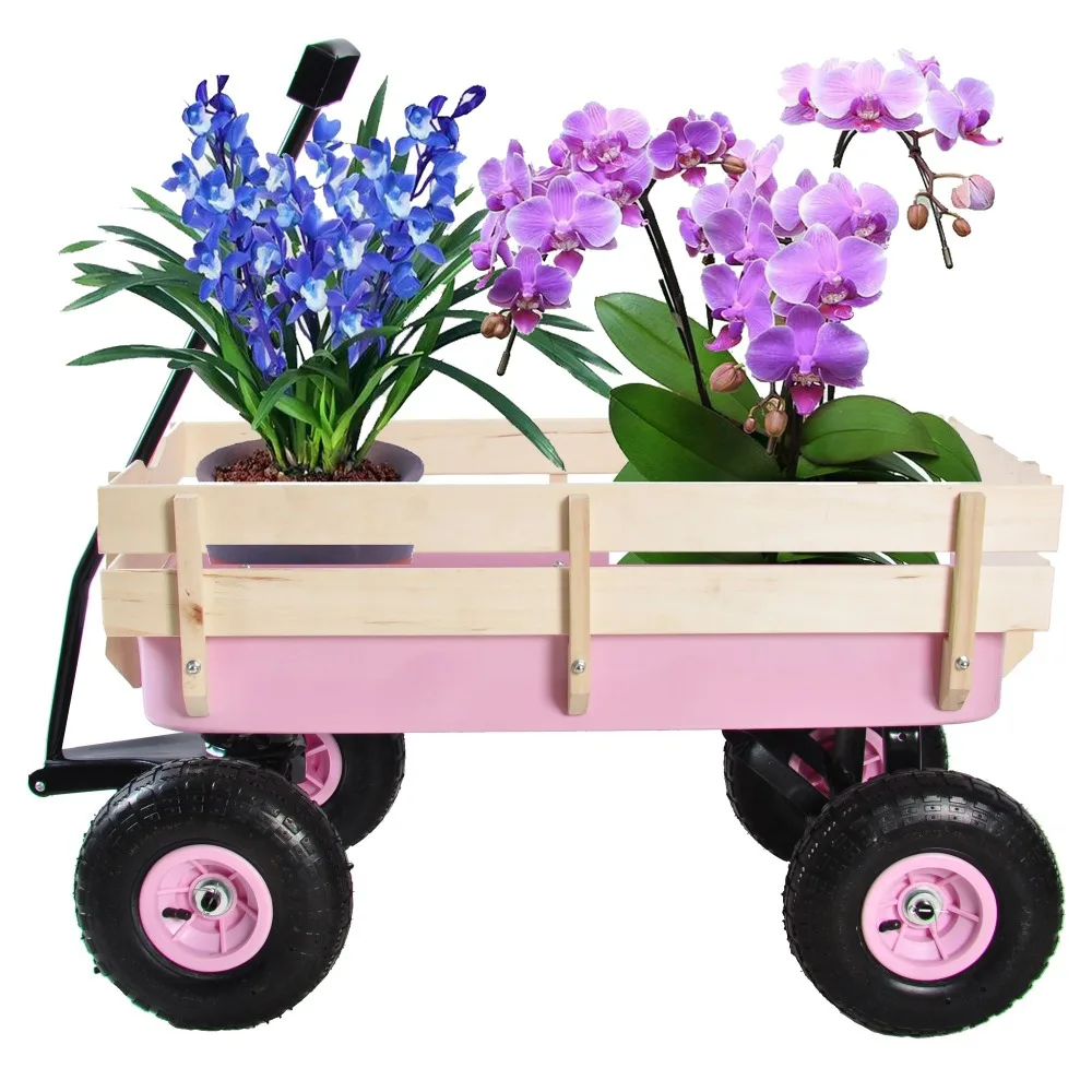 Outdoor Station Wagon All-terrain Pull Wooden Railing Pneumatic Tire Children's Garden Carts