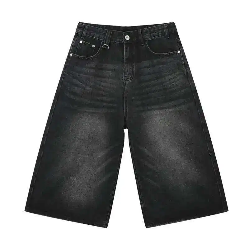 Vintage Korean Style Wide Leg Denim Shorts for Men - Washed Fashion Summer Jeans