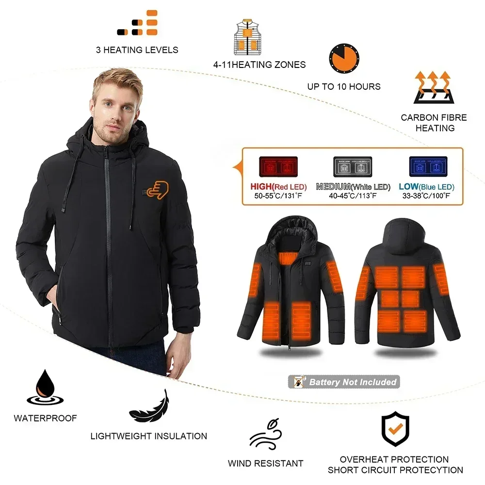 Heated Jacket Heated jacket 4-11 zone smart USB single and double control electric heated Coat winter camping hiking men's hooded Parka 6XL