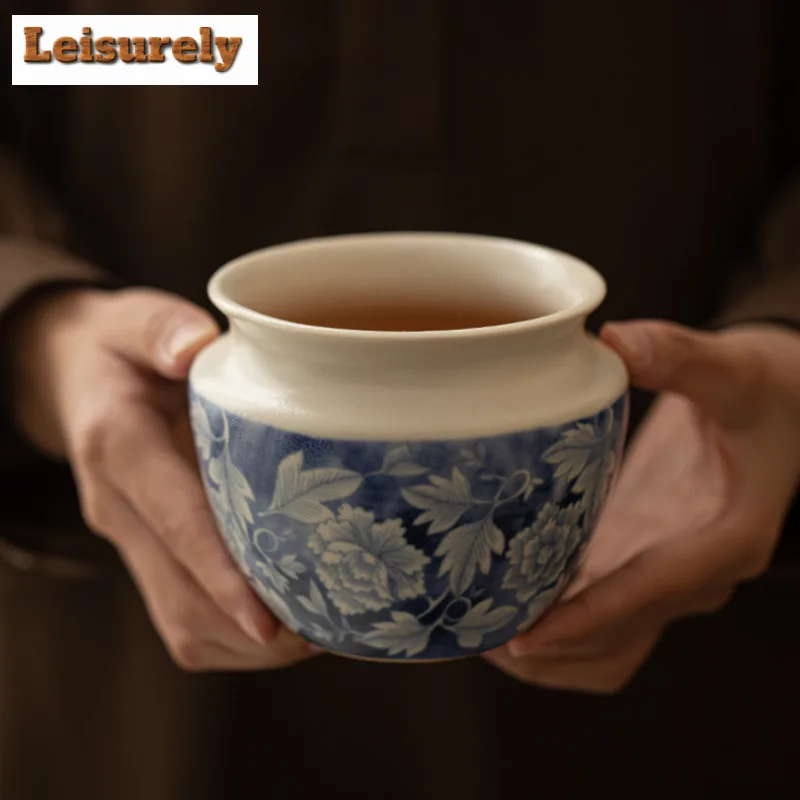 500ML Soda Glaze Yuan Blue and White Jianshui Tea Wash Tea Residue Bucket Tea Garbage Can Chaxi Cha Accessories Decoration