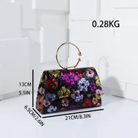 Sacs à poignée supérieure en métal pour femmes de mariée, sac à main de soirée à paillettes brillantes, pochette de fête à fleurs colorées, sacs à bandoulière avec chaîne 4